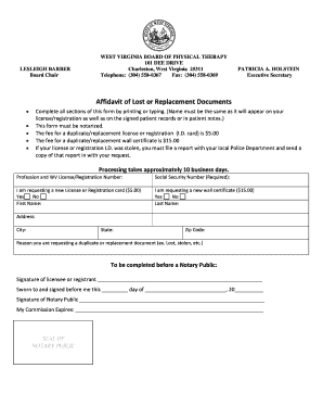 Affidavit of incident report - Affidavit of Lost or Replacement Documents - West Virginia Board of ...