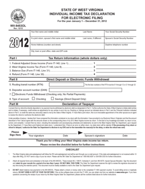 West Virginia Individual Income Tax Declaration