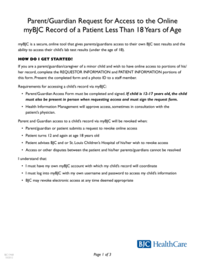 Parent Guardian Request for Access to Online Patient Record