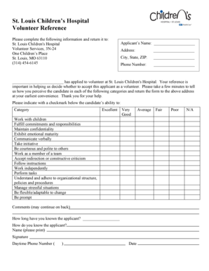 St. Louis Children's Hospital Volunteer Reference Form