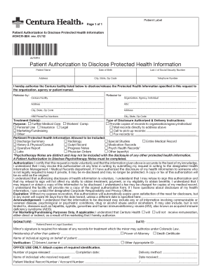 Patient Label Page 1 of 1 Patient Authorization to Disclose Protected Health Information #CHCR-004 rev - stanthonyhosp