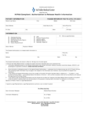 HIPAA Compliant Authorization to Release Health Information