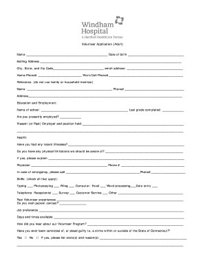 hospital volunteer application form fill online printable hospital application form