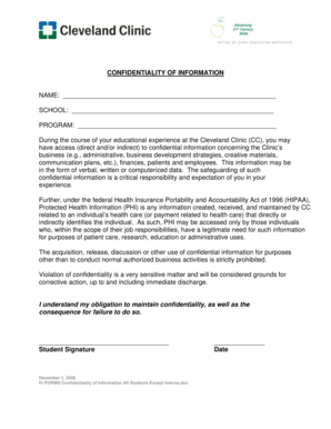 Confidentiality Agreement for Students