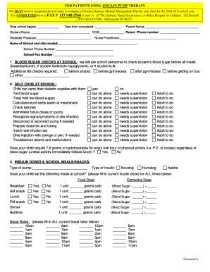 Diabetes Management Plan Form