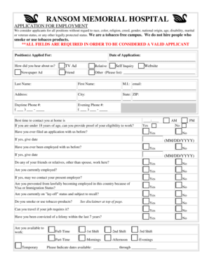 Ransom Memorial Hospital Employment Application