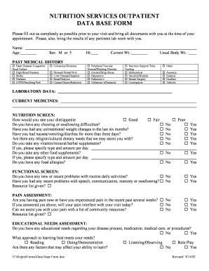 Nutrition services outpatient data base form - St. Elizabeth Medical ...