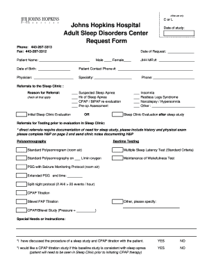 Johns Hopkins Sleep Disorders Center Request Form