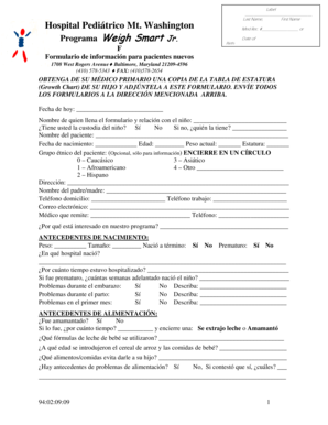 Formulario de información para pacientes nuevos