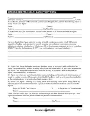 Massachusetts Health Care Proxy Form