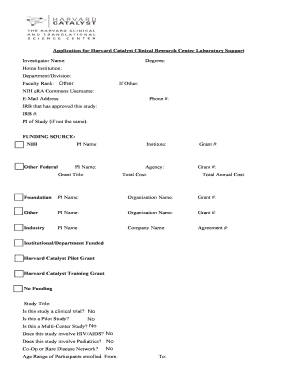 Application for Harvard Catalyst Clinical Research Center Laboratory Support