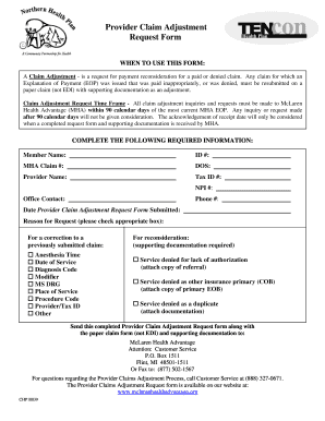 Provider Claim Adjustment Request Form