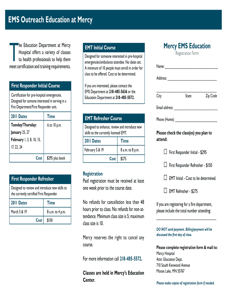 Fillable Online mercymooselake EMS Outreach Education at Mercy - Mercy ...