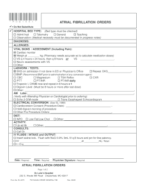 Atrial Fibrillation Orders Form