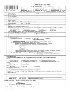 Ophthalmic Pre-Operative Orders Form