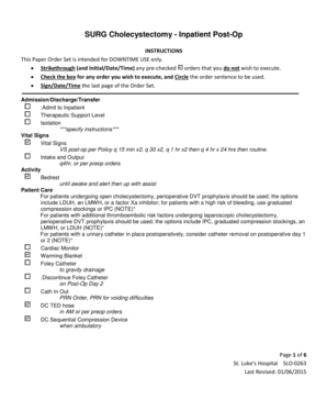 Cholecystectomy Inpatient Post-Op Order Set