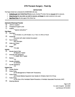 Thoracic Surgery Post-Op Order Set