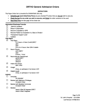 ORTHO General Admission Orders