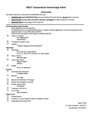 Intracerebral Hemorrhage Admit Order Set