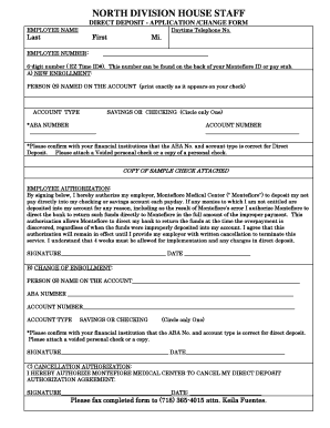 Montefiore Direct Deposit Application Form