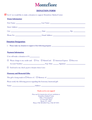 Montefiore Medical Center Donation Form