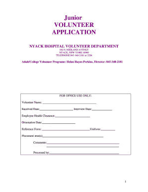 Junior Volunteer Application - Nyack Hospital