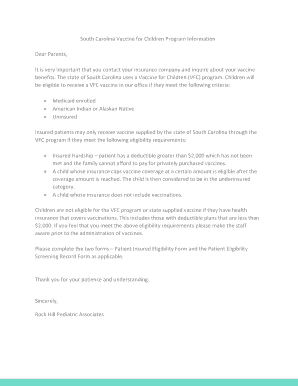 South Carolina Vaccine for Children Program Forms