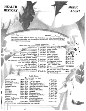 Child Health History Form