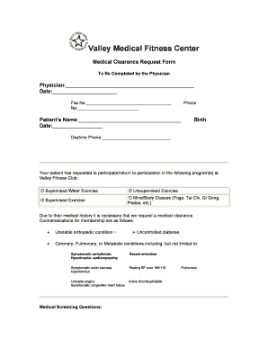 Medical Clearance Request Form