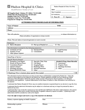 Authorization for Release of Information Form - Hudson Hospital - hudsonhospital