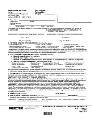 Meriter Hospital Medical Information Release Authorization