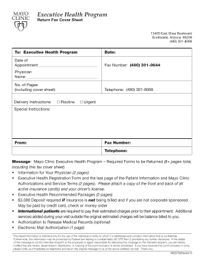 Executive Health Program Return Fax Cover Sheet - MCS7328. Executive Health Program Return Fax Cover Sheet - Executive Health Program Return Fax Cover Sheet 13400 East Shea Boulevard Scottsdale Arizona 85259 480 301 8088 Executive Health -