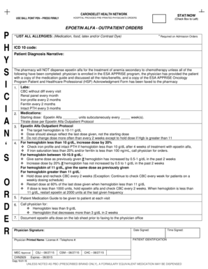 Epoetin Alfa Outpatient Orders