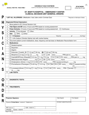 St. Mary’s Hospital Emergency Center Clinical Decision Unit General Orders