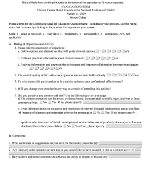 Clinical Center Grand Rounds Evaluation Form