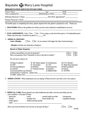 Rehabilitation Services Intake Form