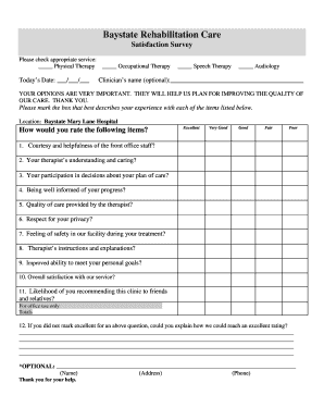 Printable patient satisfaction survey template - Patient Satisfaction Form - Baystate Health