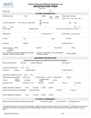 Boston University Patient Registration Form