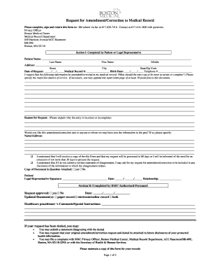 Request for Amendment/Correction to Medical Record