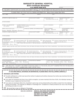 Birth Certificate Worksheet - Marquette General Regional Medical ... - ww4 mgh