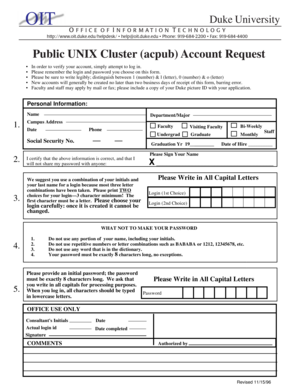 Fillable Online Fmclerkship Mc Duke Oit Account Form Duke