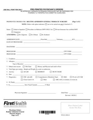 Routine Admission General Thoracic Surgery Form