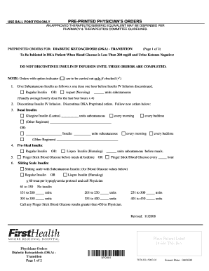 Diabetes ketoacidosis preprinted order form