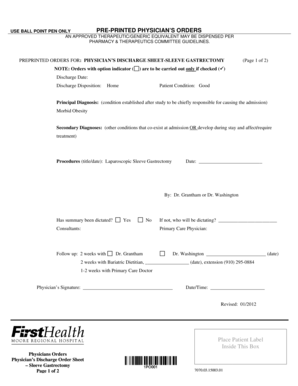 Physician’s Discharge Order Sheet – Sleeve Gastrectomy