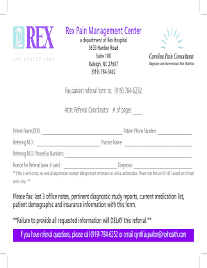 Rex Pain Management Referral Form