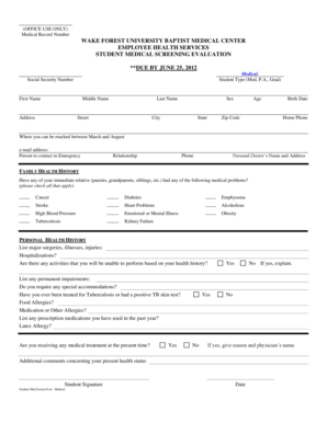 Student Medical Screen Evaluation