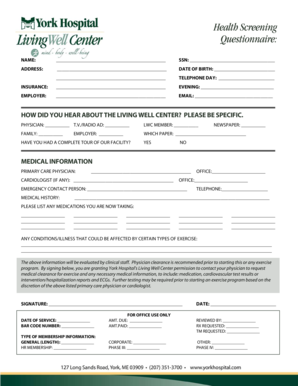 Health Screening Questionnaire