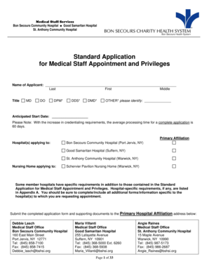 Standard Application for Medical Staff Appointment and Privileges