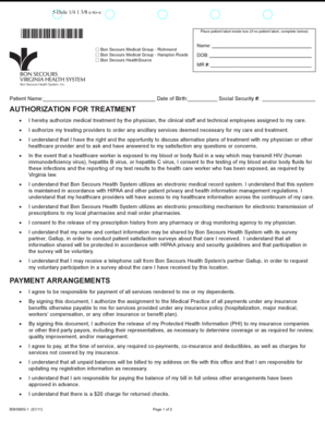 Bon Secours Medical Group Authorization for Treatment