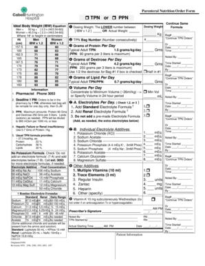 Parenteral Nutrition Order Form